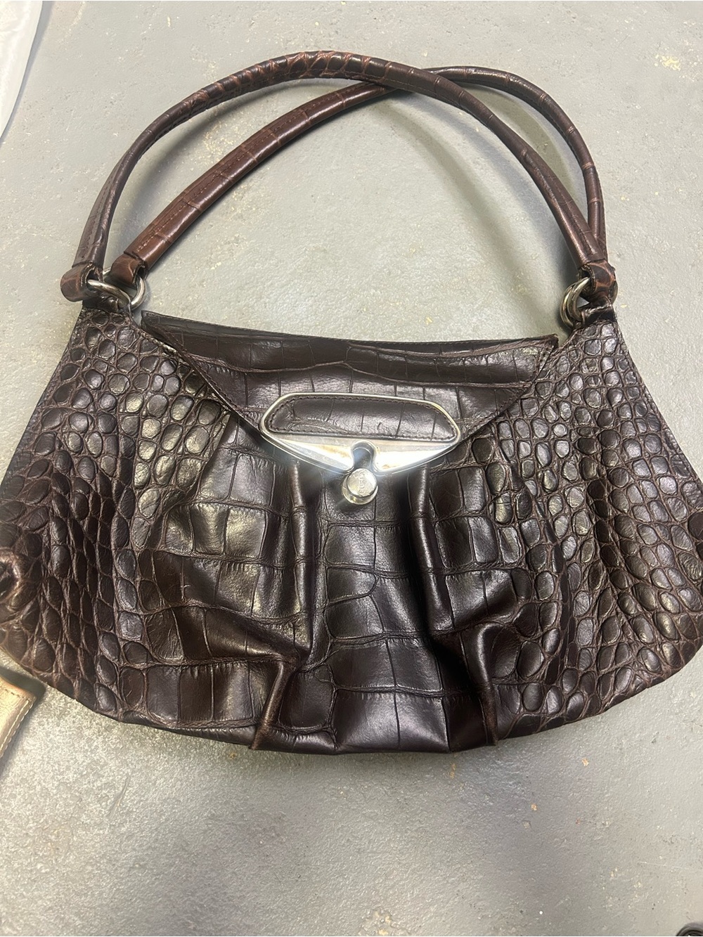 Furla Dark Brown Croc-Embossed Shoulder Bag